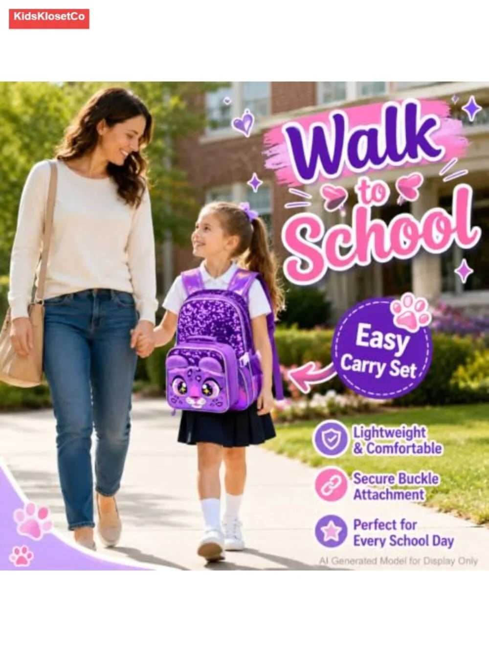Water Resistant Kids Backpack Set with Lunch Bag and Pencil Bag, Reversible